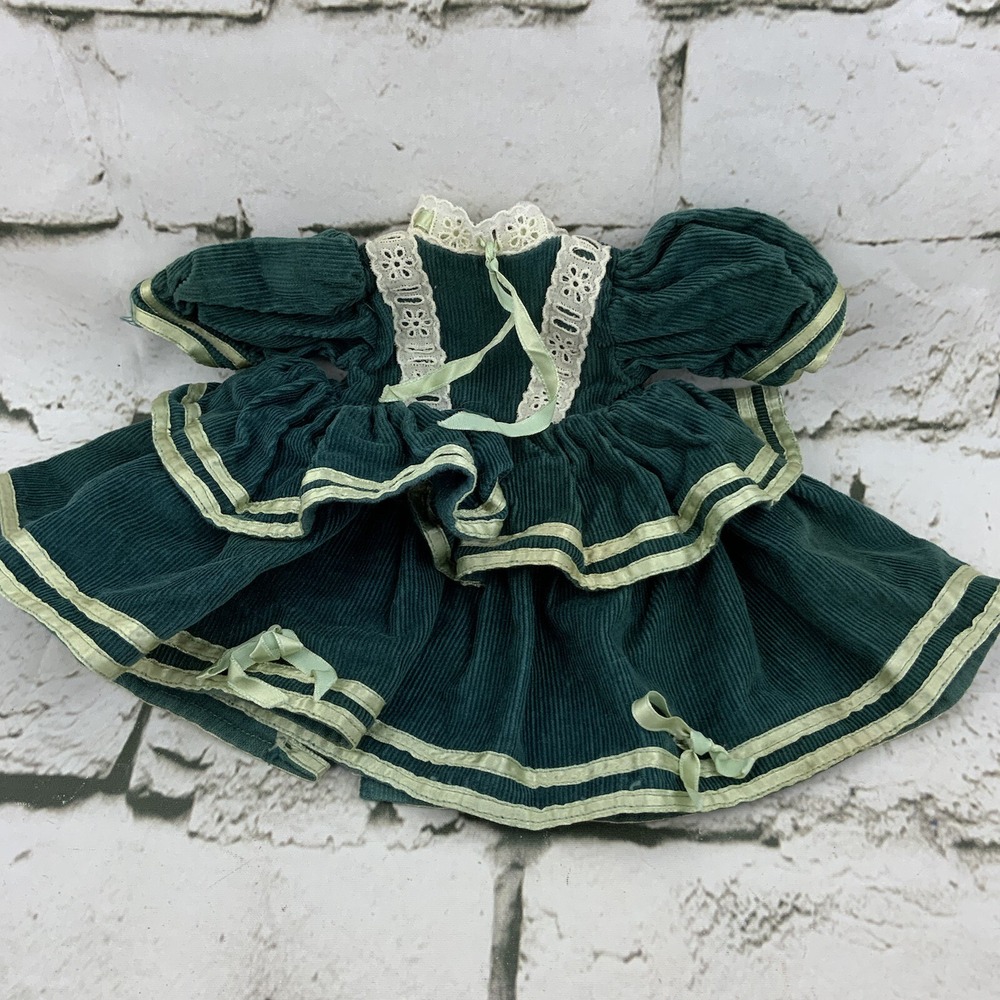 Vintage Baby‎ Doll Dress Green Velour White Lace Handmade